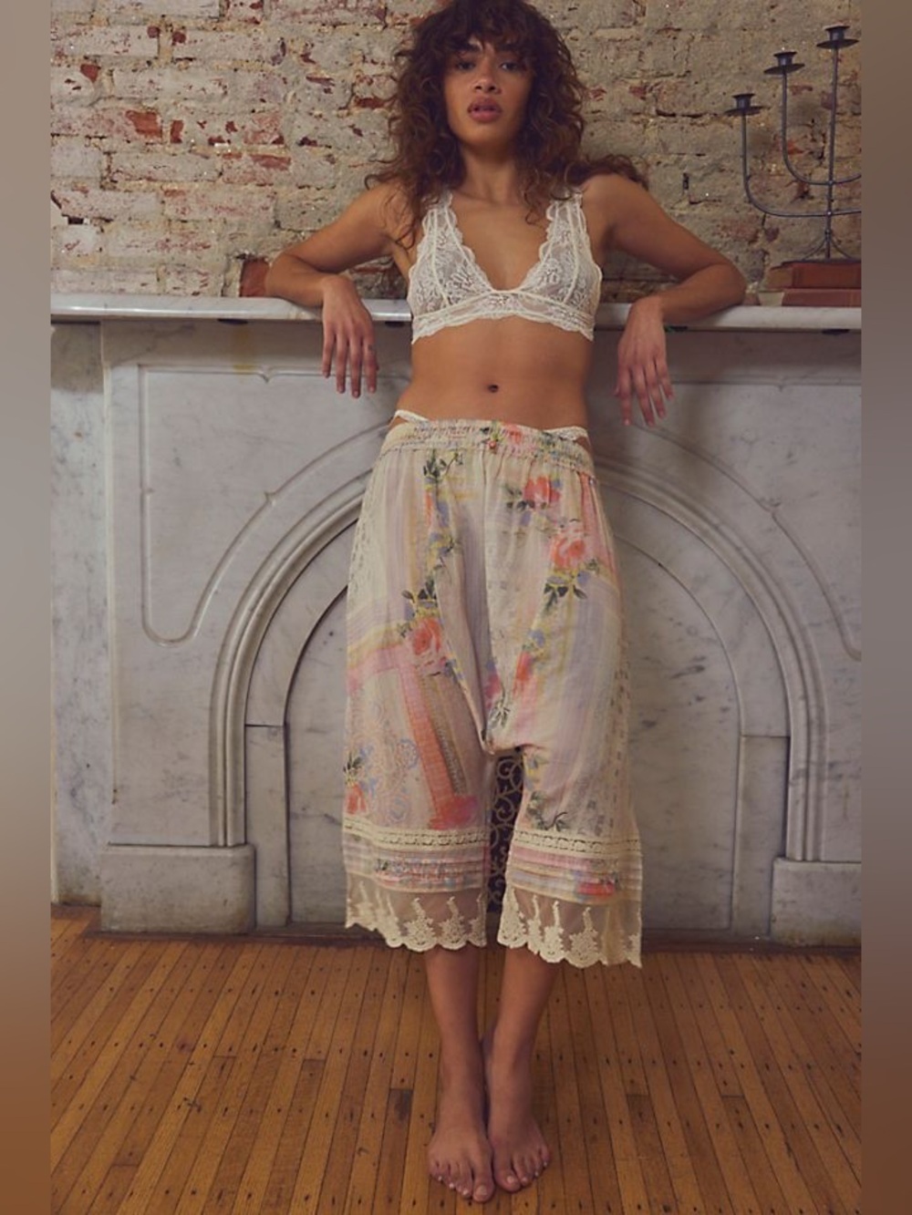 New! Free People Endless Afternoon Bloomers Sheer Floral Lace-Trim Capris 🌷 M